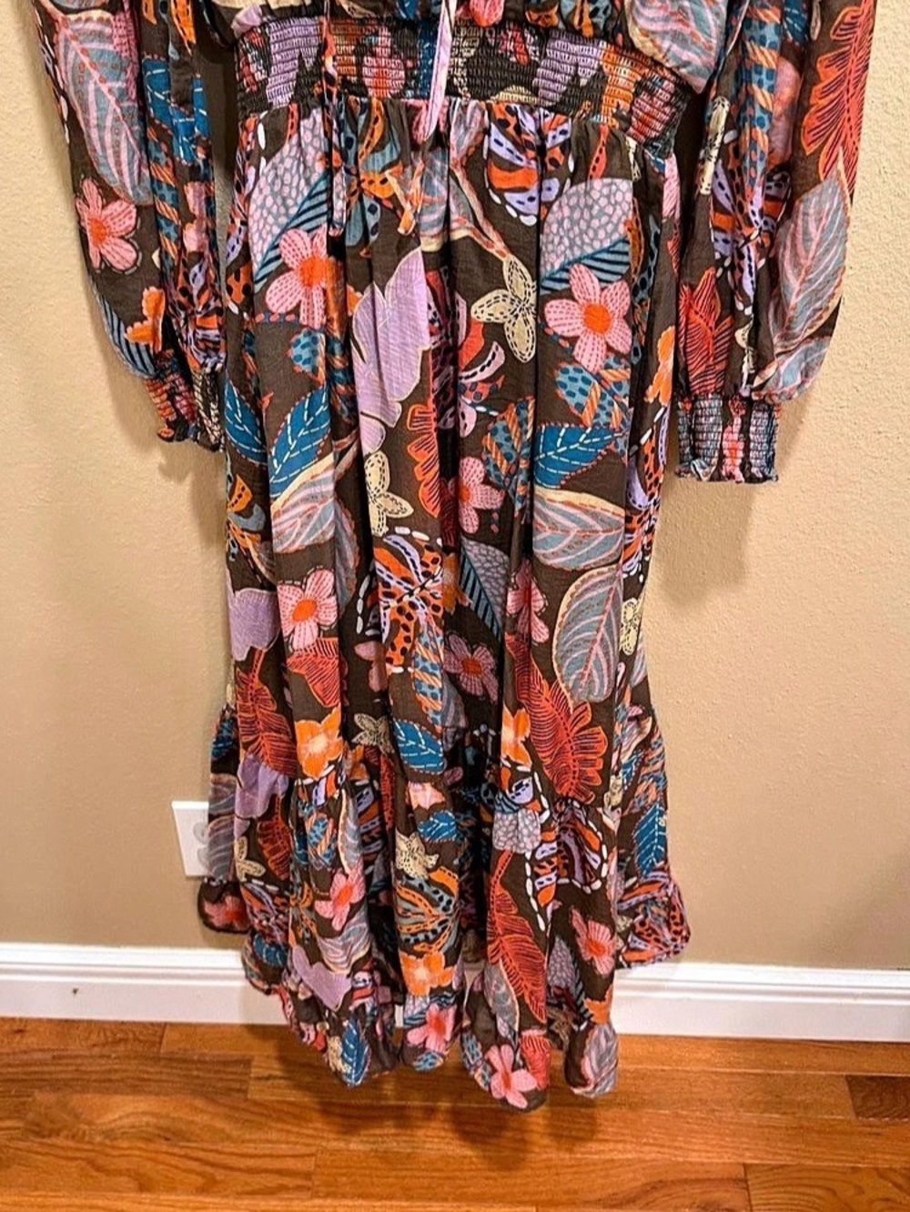 Anthropologie Fate Fall Brown Floral Print Maxi Dress Large - Picture 8 of 12